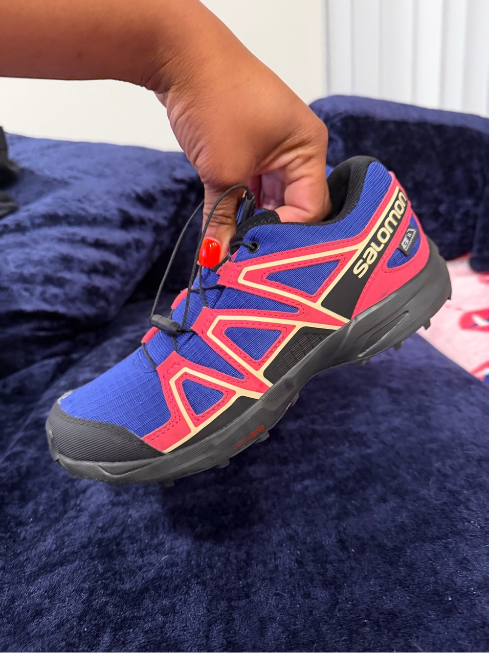 Salomon Kids Trail Sneaker in Blue and Pink